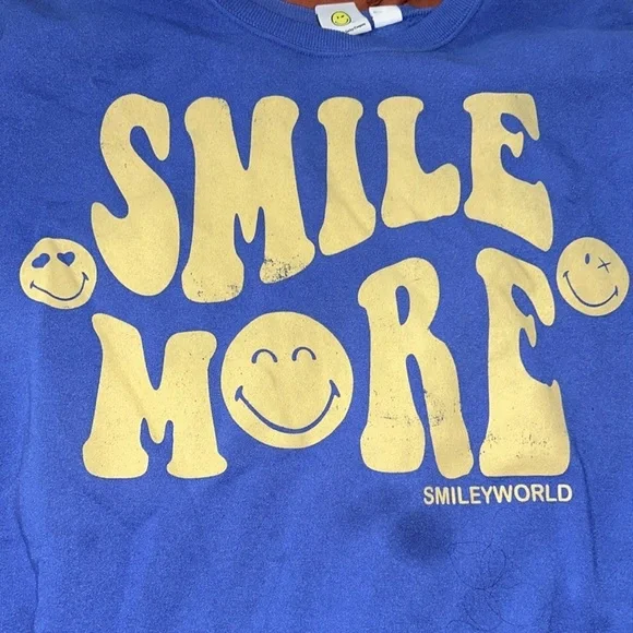 Smiley World Smile More Graphic Print Pullover Crewneck Sweatshirt Blue XL - Picture 4 of 6
